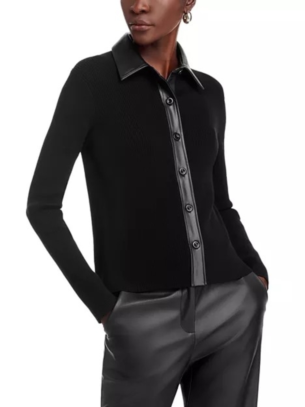 TOCCIN Jordan Long Sleeve Collared Faux Leather Trim Top Size XS NWT